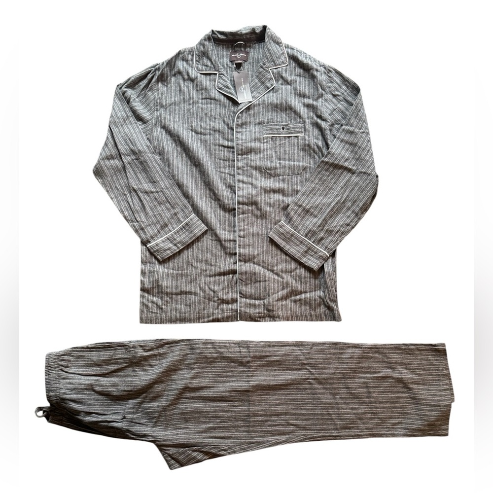 Black Brown 1826 Men's Gray Pinstripe cotton Lounge Set - Picture 1 of 8